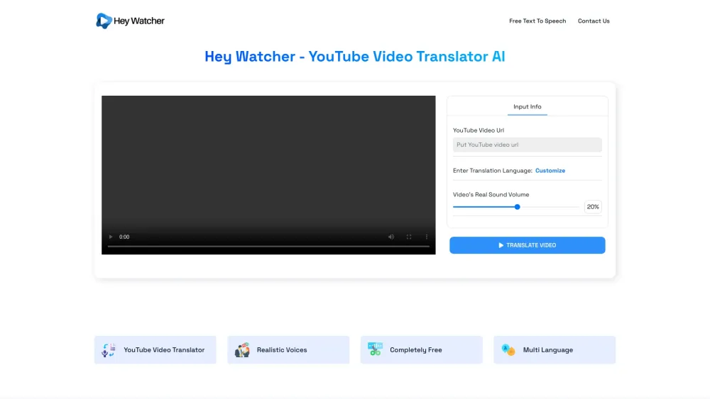 Hey Watcher: Free YouTube video translator AI tool