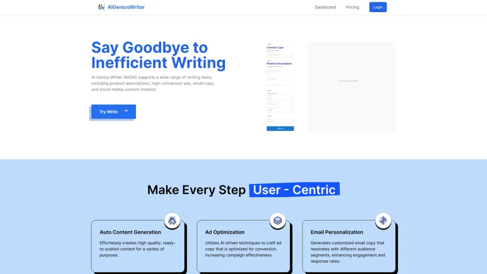 AIGeniusWriter: AI Tool for E-Commerce Content (40 letters)