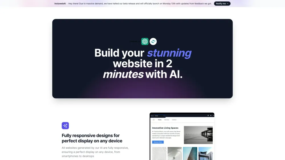InstaWebAI: AI Tool for Stunning Dynamic Websites by InstaWebAI