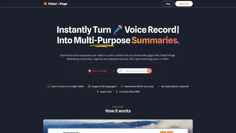 VideoToPage: AI Tool to Summarize & Repurpose