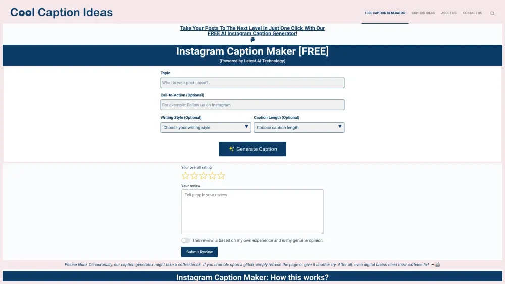 Cool Caption Ideas: AI-powered Caption Generator for Instagram and Facebook