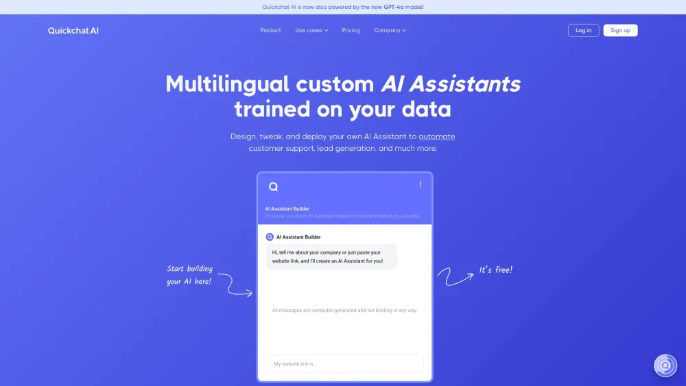 Quickchat AI: AI Tool for Building & Customizing Business Assistants