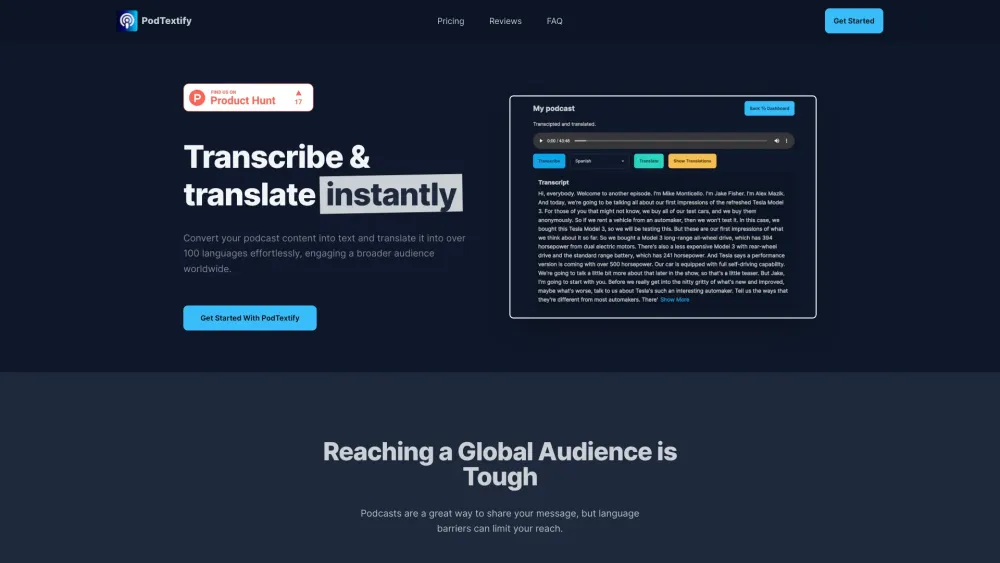 PodTextify: AI Tool for Podcast Transcription & Translation