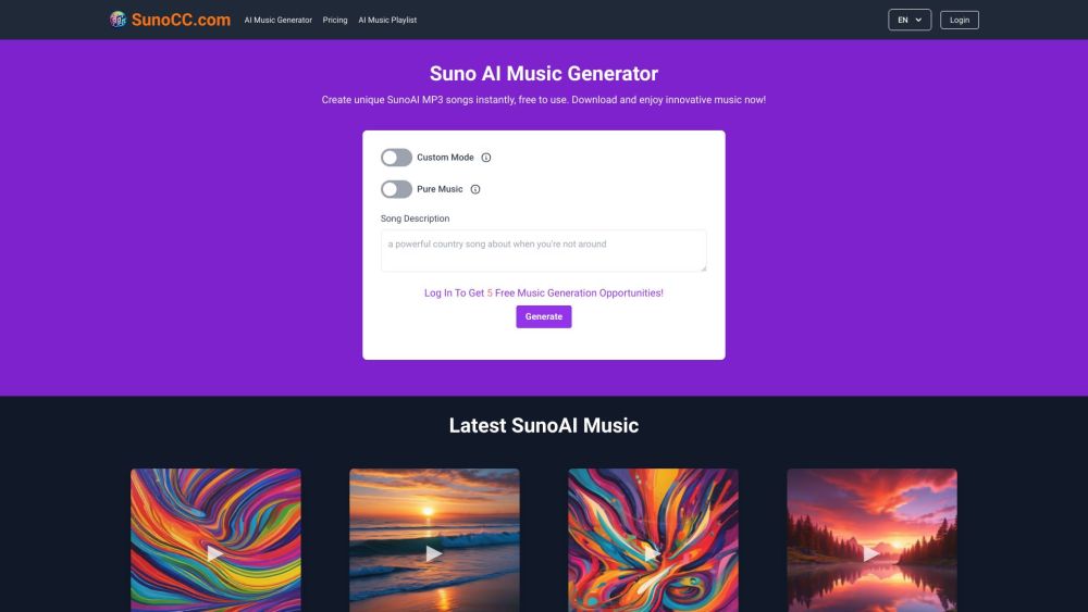 Suno AI Music Generator: New ai tool Product Name