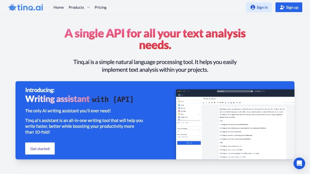 Tinq.ai: AI Tool for NLP APIs & Text Analysis