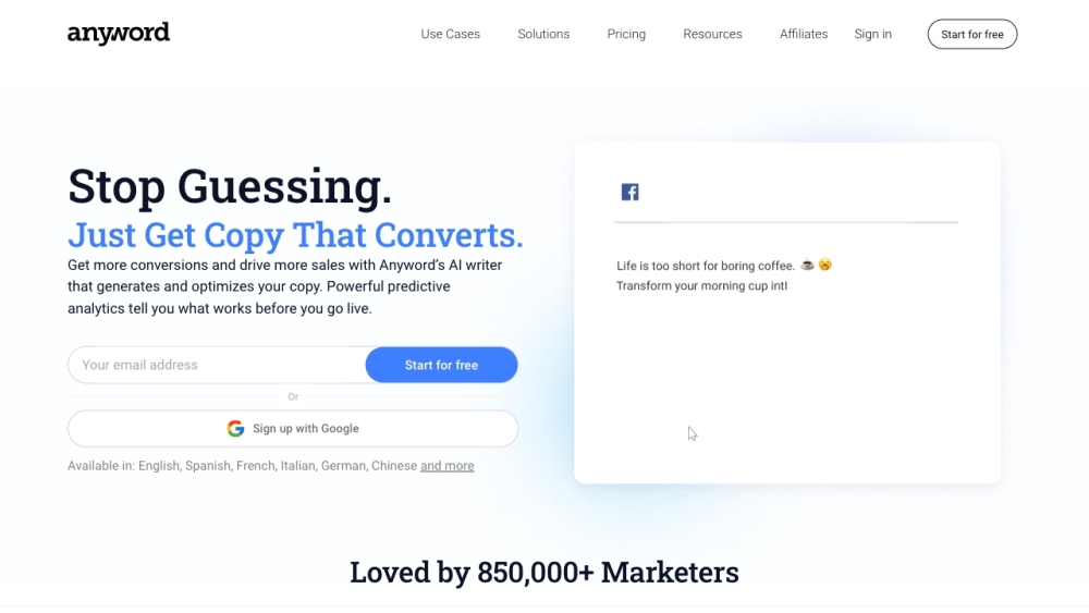 Anyword: AI Tool for Marketers - Trusted Writing Solution