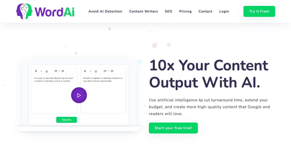 WordAi: AI-powered Text Rewriter, Enhancing Clarity—a High-quality, Unique Content Creation AI Tool.