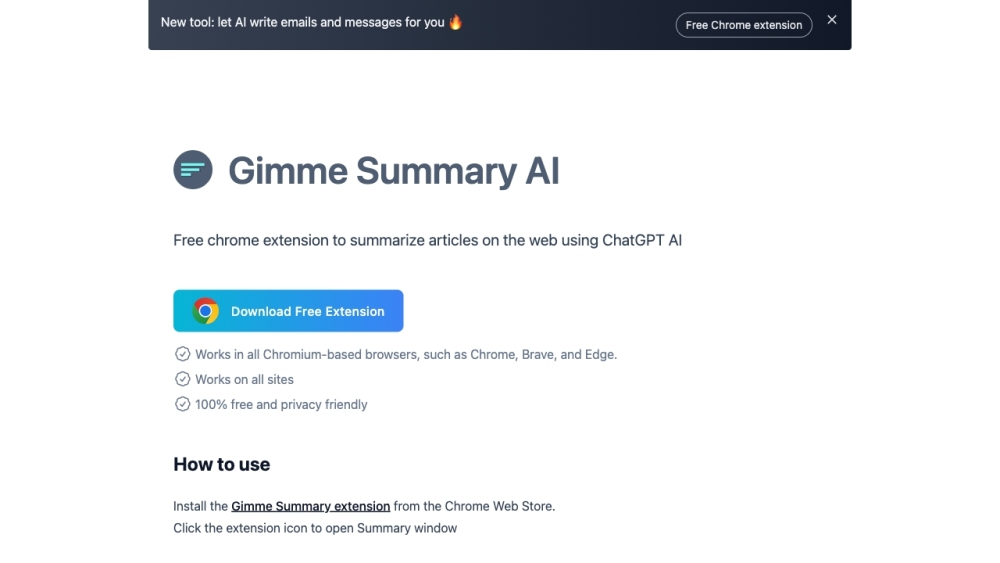 Gimme Summary AI: Free Chrome extension, ai tool