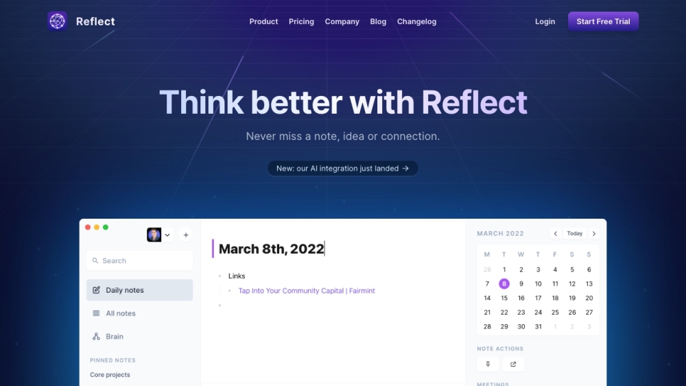 Reflect Notes: AI Tool for Seamlessly Capturing Thoughts