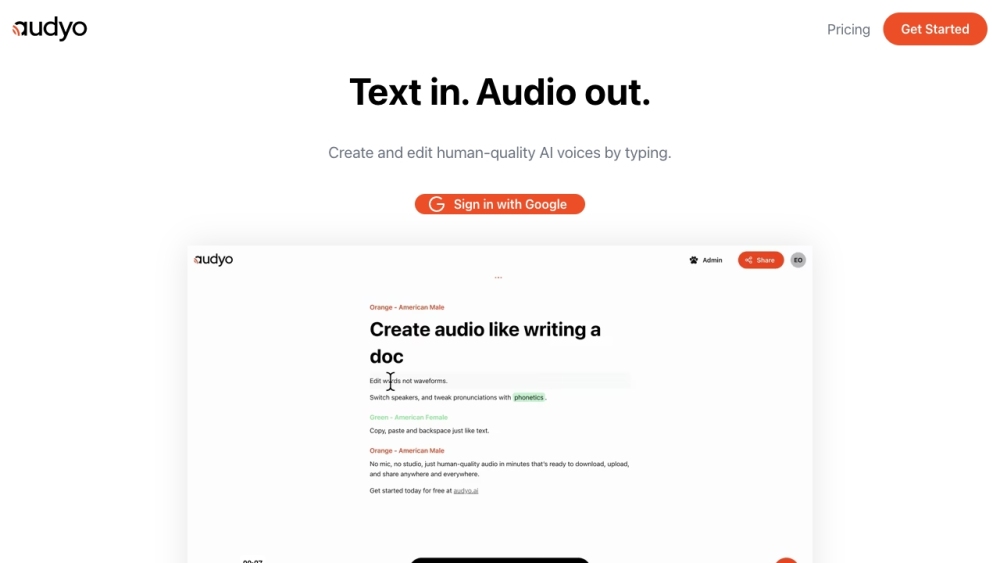 Audyo: AI Tool for Text-Like Audio Editing