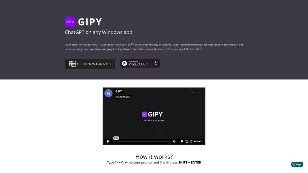 GIPY: AI Tool for ChatGPT on Windows App