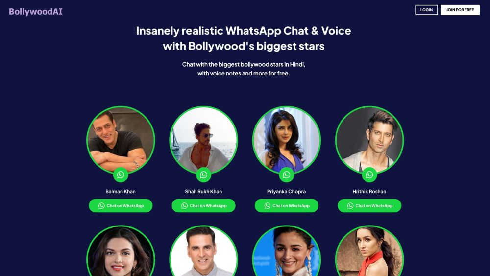 BOLLYWOODAI: Engage with Bollywood stars - AI Tool