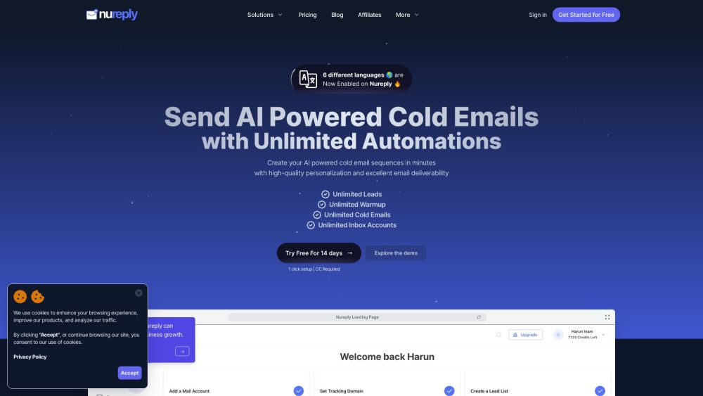 Nureply: AI-powered cold outreach platform for personalized, automated email sequences and guaranteed inbox delivery.