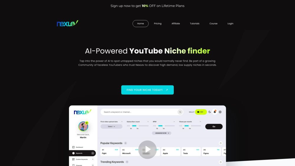 Nexlev - AI-Powered YouTube Niche Finder: AI Tool for Untapped Niches