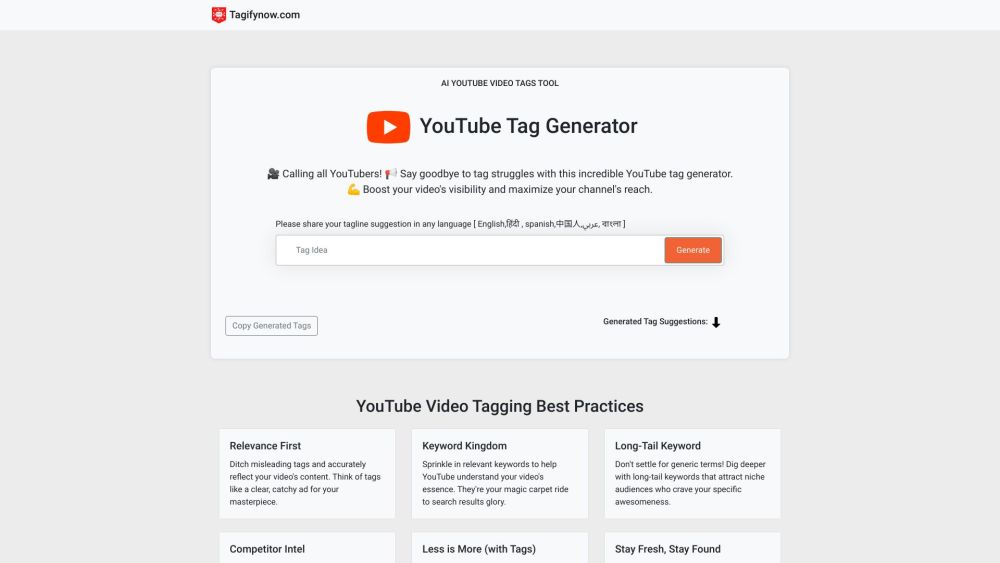 TagifyNow: Simplify YouTube Tags with AI Tool