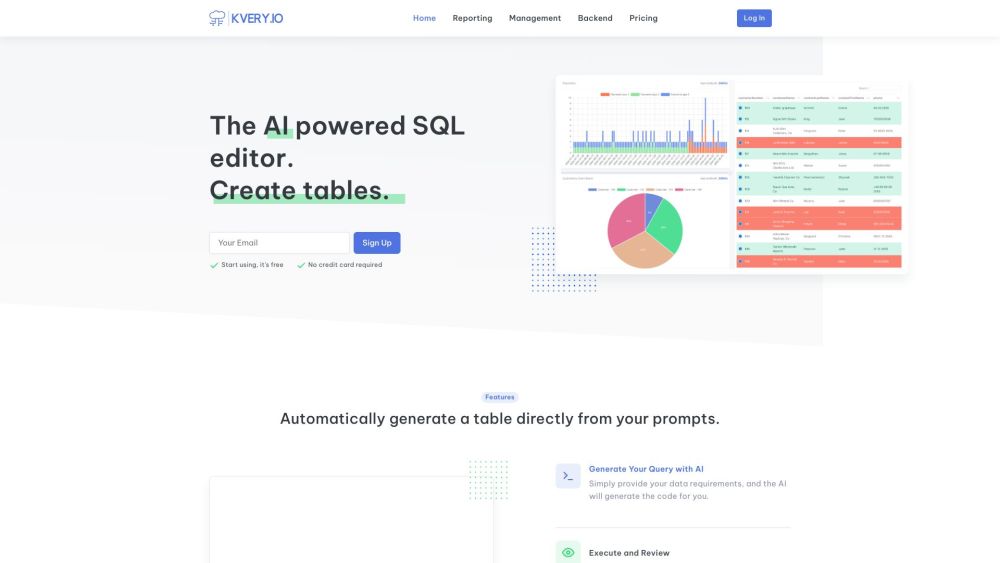 Kvery: AI SQL Editor Creating Tables, Graphs, Cards