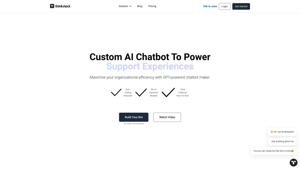 Thinkstack: AI Tool to Build Custom Chatbots