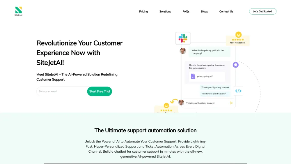 SiteJetAI: AI-Driven Customer Service Chatbot