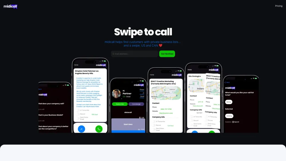 Midicall: AI Tool for Swipe-to-Call Business Connections