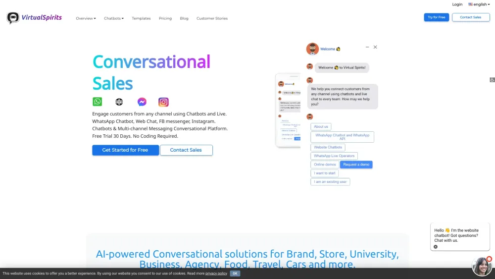 VirtualSpirits: AI Tool for Websites, WhatsApp & Messenger