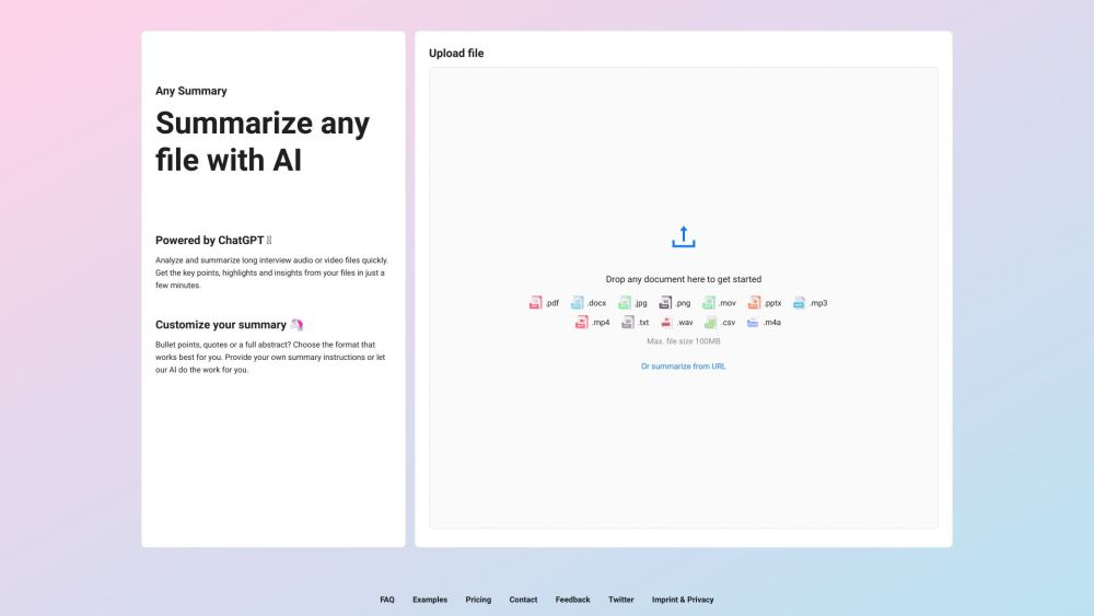 AnySummary: AI Tool for Text, Audio & Video Summarization