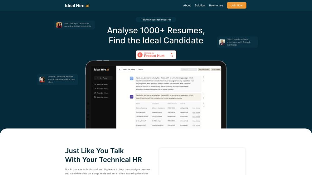 Ideal Hire: Product Name ai tool to hire