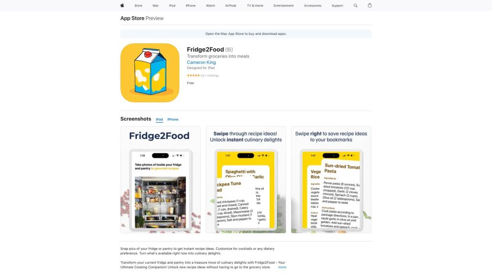 Fridge2Food: AI Tool for Instant Recipes