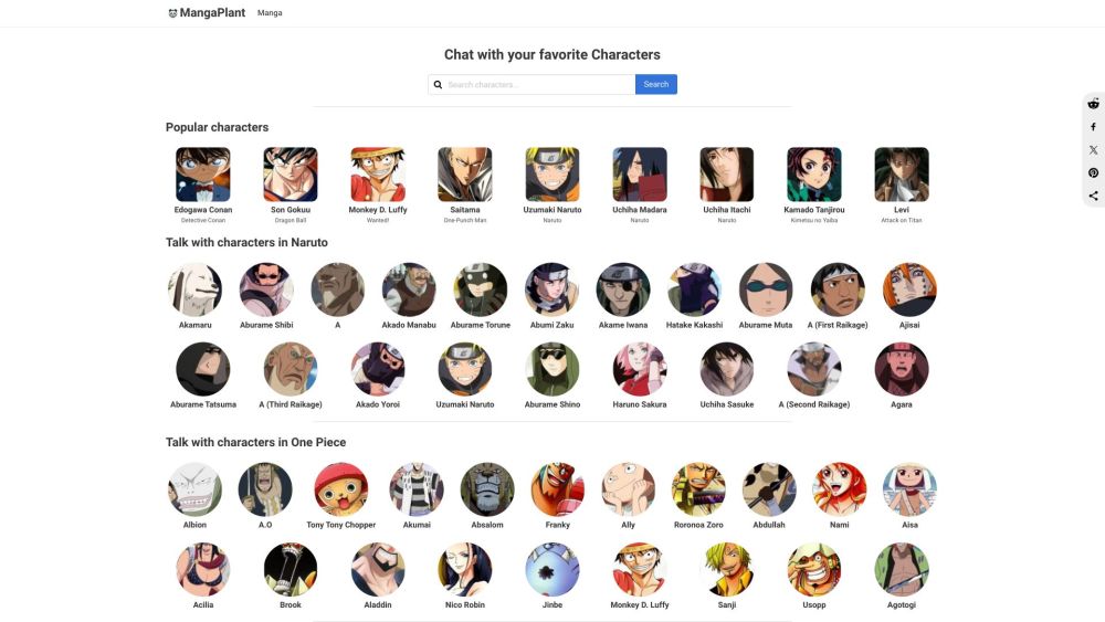 MangaPlant: Chat with virtual characters from manga and anime. Engage with AI tool for a unique experience.
