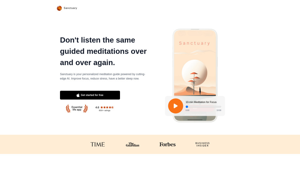 Sanctuary: Meditations & Sleep: AI Tool for Serenity and Tranquility