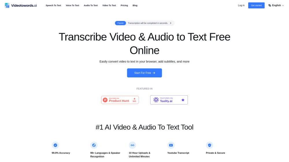 VideoToWords AI: AI Tool for Speech Transcription