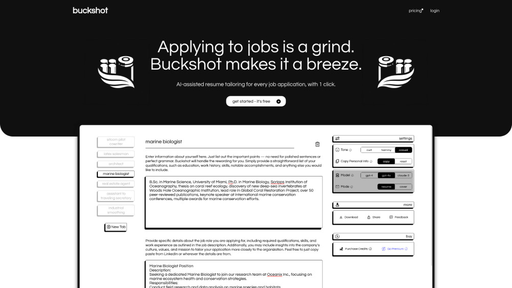 Buckshot: AI Tool for Resumes & Cover Letters