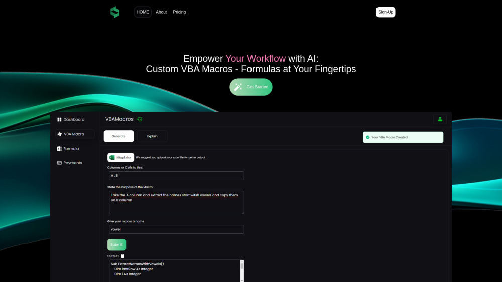 AYWorks AI Macros & Formulas: AI Tool for Excel Automation