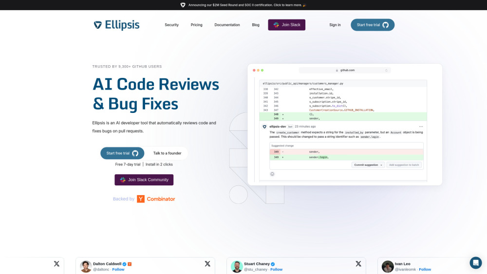 Ellipsis AI Code Reviews & Bug Fixes: AI Tool for Seamless Integration