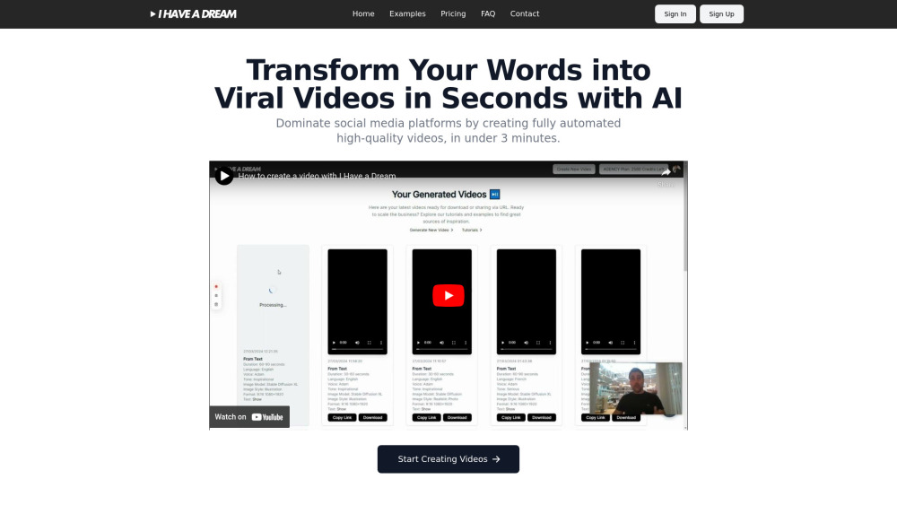 I Have a Dream: AI Tool for Viral Video Creation