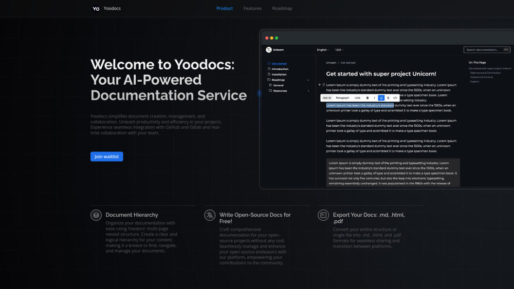 Yoodocs - Your Smart AI-Powered Documentation Service: AI Tool