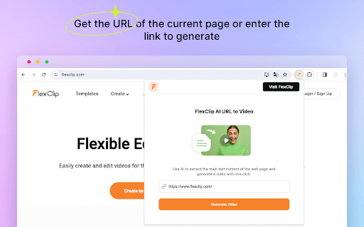 FlexClip AI URL to Video - Chrome Extension: Convert web content into videos instantly