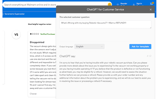 Walmart Customer Service Helper with ChatGPT: Enhance Walmart customer support using ChatGPT, an ai tool.