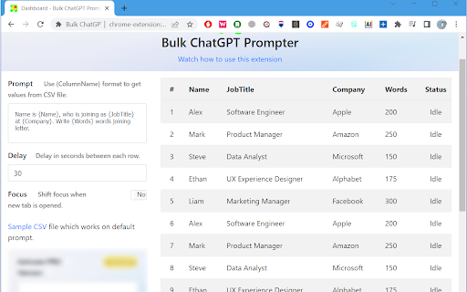 Bulk ChatGPT Prompter - Chrome Extension: AI Tool for Uploading & Managing Prompts