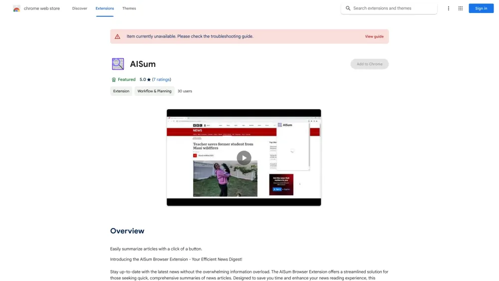 AISum Browser Extension: AI news digest tool