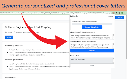 AI Cover Letter Generator - Chrome Extension: Generate personalized cover letters quickly