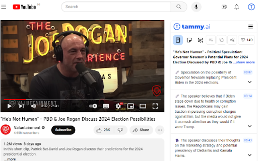Tammy AI - Chrome Extension: AI Tool for Effortless YouTube Video Summaries