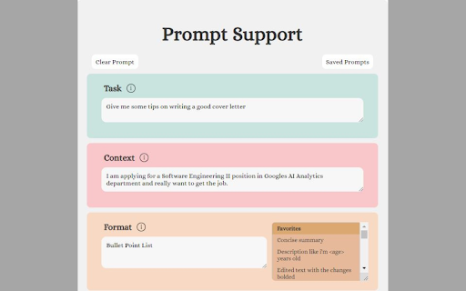 Prompt Support - Chrome Extension: AI Tool for Max Results & Minimal Effort