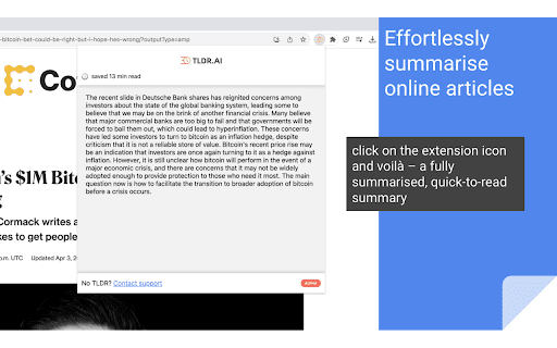 TLDR.AI - Chrome Extension: AI Tool for Effortlessly Summarizing Online Articles