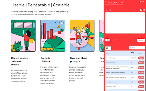 QuickAction - Chrome Extension: Secure AI Tool