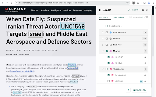 EclecticIQ Threat Scout - Chrome Extension: AI tool for STIX 2.1 threat data