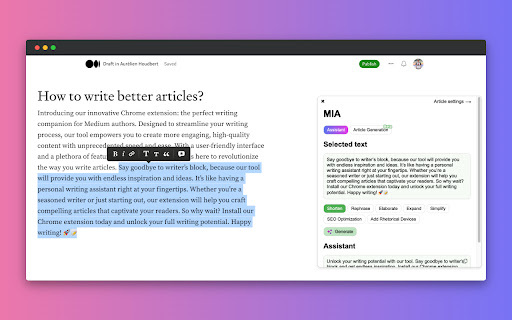 MIA: AI-Powered Writing Assistant - Chrome Extension: ai tool boosts writing with Product Name