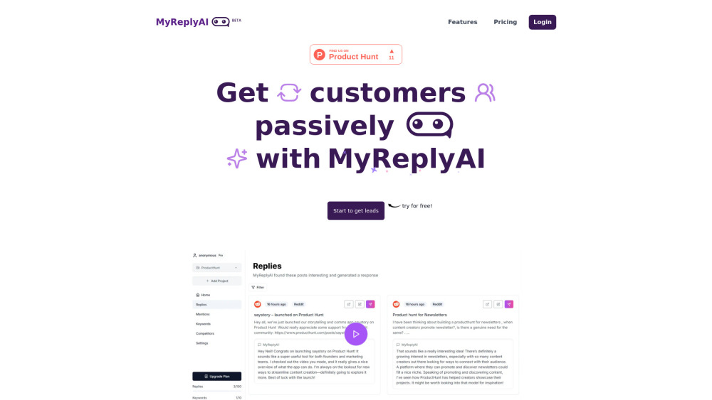 MyReplyAI: AI tool for passive customer growth