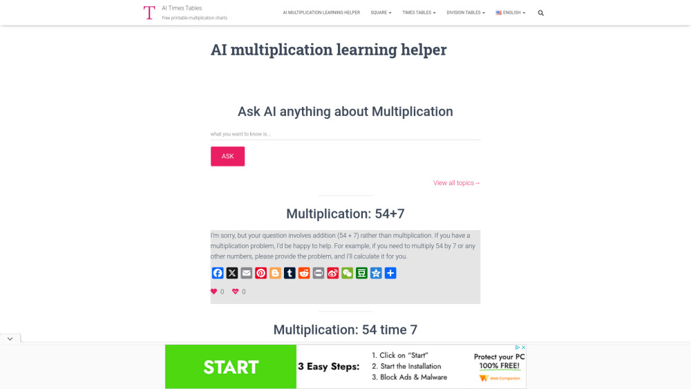 AI Multiplication Learning Helper: Interactive Tool