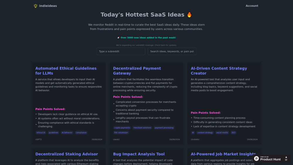 indieideas.io: AI Tool Curating Daily SaaS Ideas