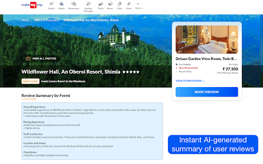 Fermi - Summarise Reviews: MakeMyTrip AI Tool